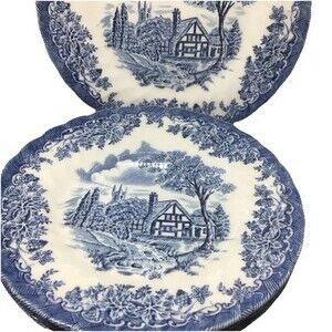 Churhcill The Brook Blue Bread And Butter Plates Lot Of 4 Pristine Condition!